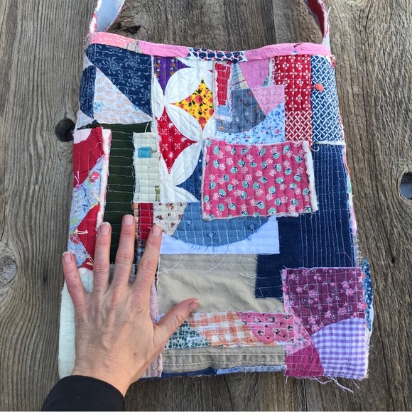 Handmade Boro Style Patchwork Quilted Cottagecore Crossbody Tote Bag 13x15 - Picture 6 of 8